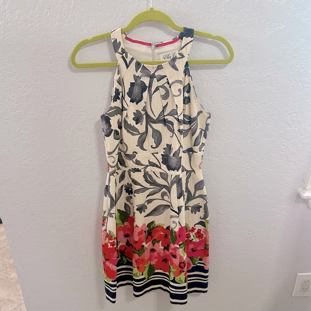 Beautiful halter neck Eliza J fit and flare dress with floral detail